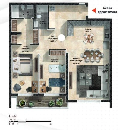 plan appartement F3 T3 résidence floria AMK HEBBACHE IMMOBILIER PROMOTION
