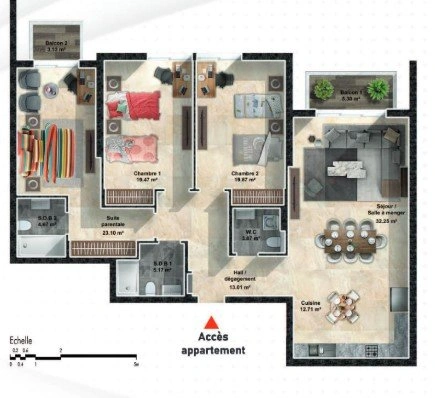 plan appartement F4 T4 résidence floria AMK HEBBACHE IMMOBILIER PROMOTION