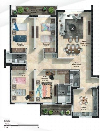 plan appartement F5 T5 résidence floria AMK HEBBACHE IMMOBILIER PROMOTION